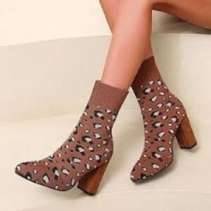 Anthropologie Silent D Camorra Leopard print knit sock boots Size 39/8.5